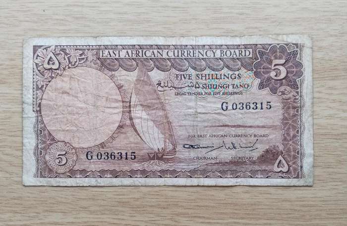 East Africa Currency Board five Shillings Bank Note.