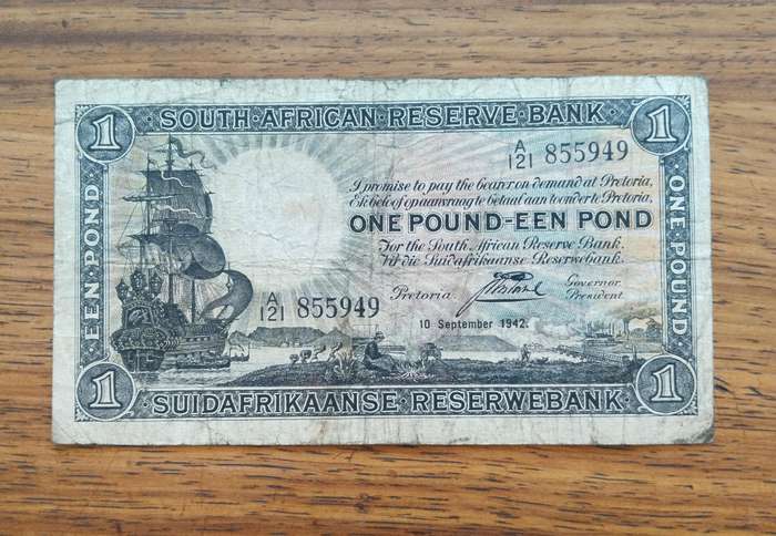 South Africa J Postmus 10 November 1942 One Pound Bank Note. (949)