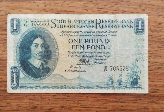 South Africa M.H de Kock 6 November 1948 One Pound Bank Note. (535)
