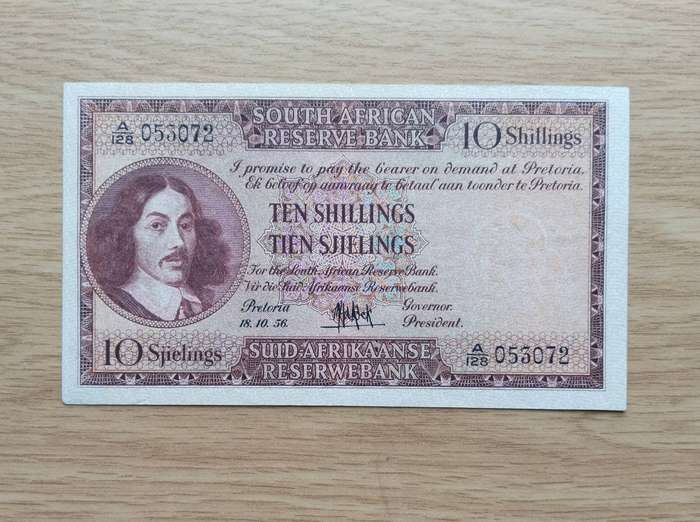 South Africa M.H. de Kock 18.10.56 Old Ten Shillings Bank Note. Great Condition. (072)