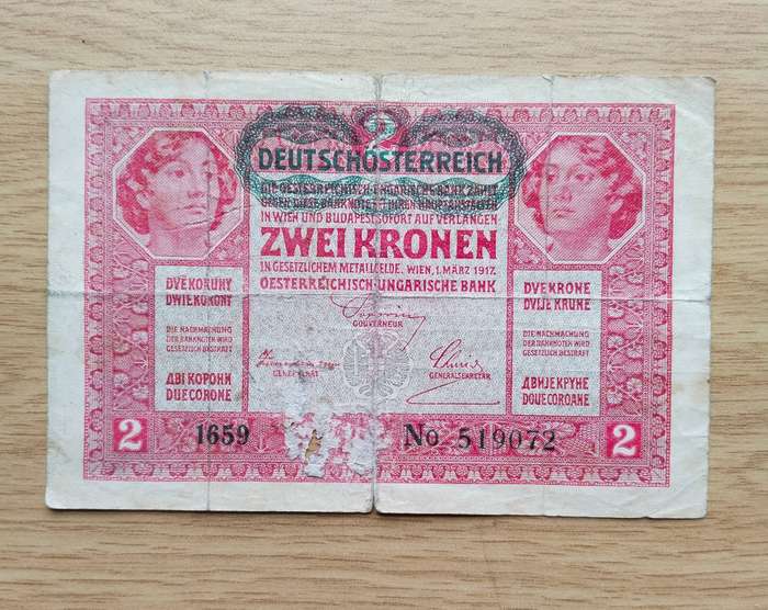 Deutsch Osterreich 1917 Old 2 Kronen Bank Note.