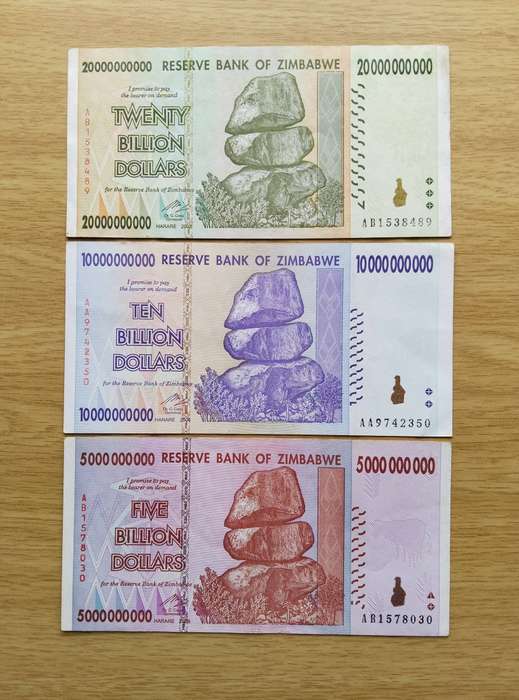 Reserve Bank of Zimbabwe High Denomination Bank Note Set.