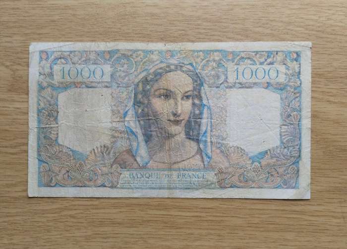 France 1946 Old 1000 Francs Bank Note.