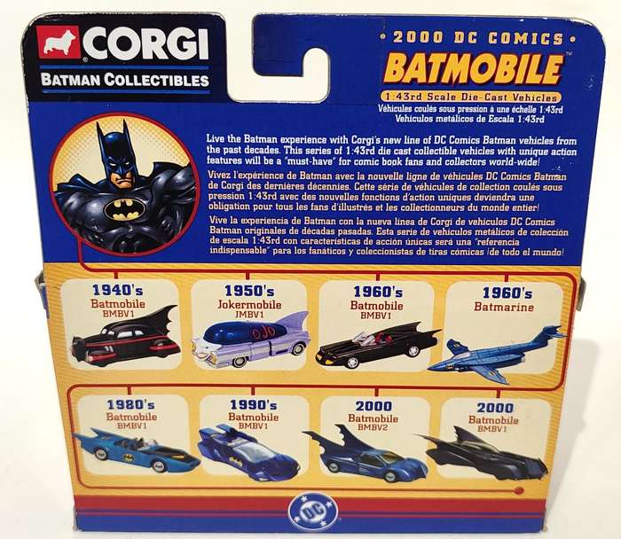 **RARE/PRE-LOVED/BOXED** 1/43 Corgi 2000 DC Comics Batmobile BMBV1 77302