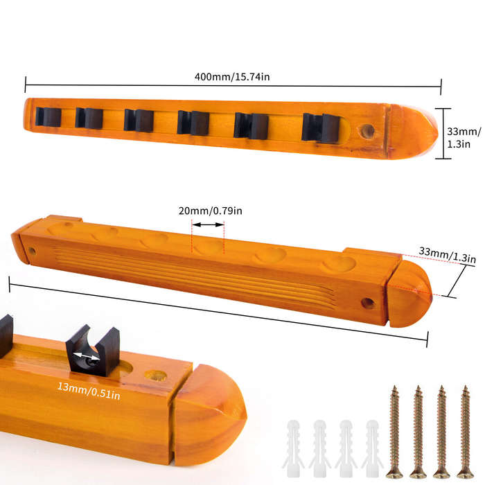 Pool Cue Rack Wooden Fits 6 Cues (Wall Mounted)