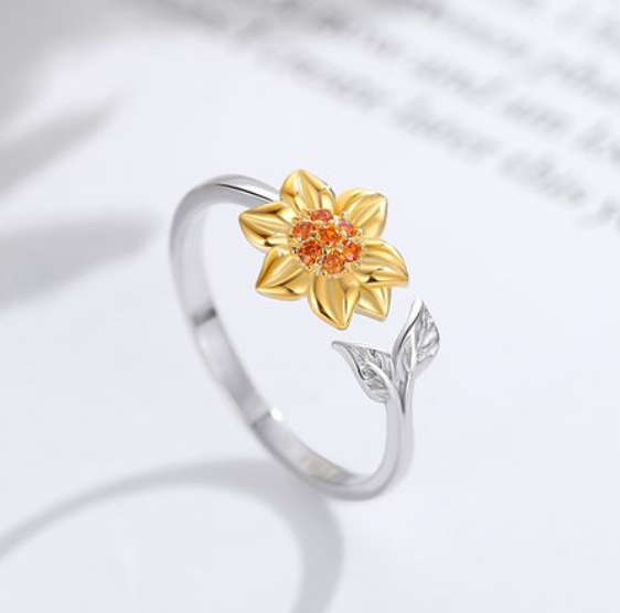925 Sterling Silver Sunflower Ring - Adjustable