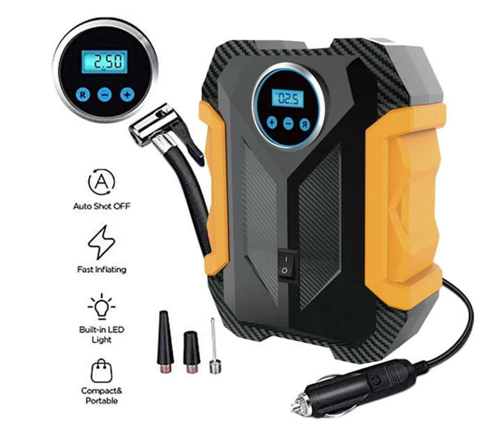 Portable air compressor for car tyres 12V with emergency LED Flashlight