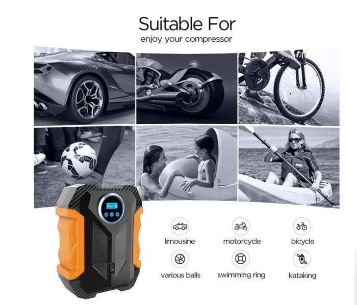 Portable air compressor for car tyres 12V with emergency LED Flashlight