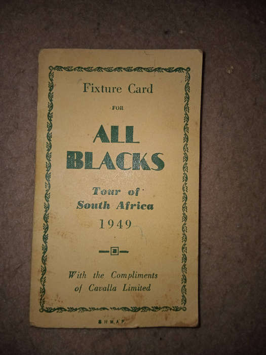 Rare fixture card for All Blacks rugby tour of South Africa 1949