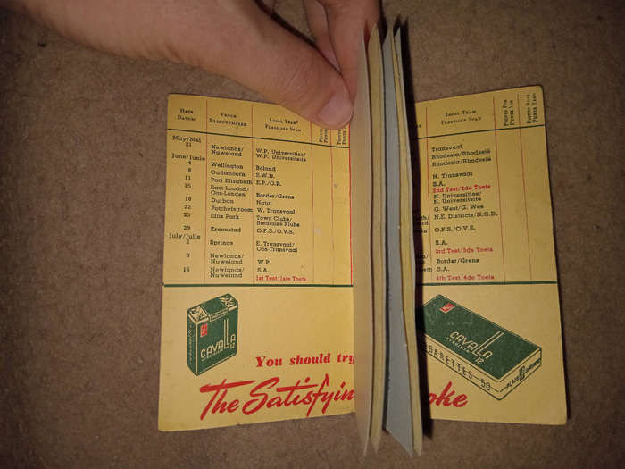 Rare fixture card for All Blacks rugby tour of South Africa 1949