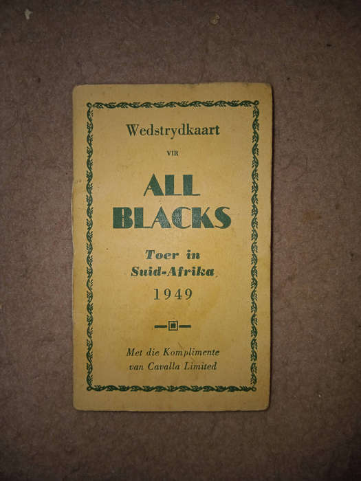 Rare fixture card for All Blacks rugby tour of South Africa 1949