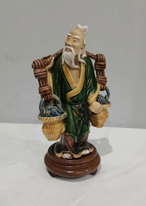 Vintage Chinese Mudman Figurine  Fisherman with Baskets of Crabs | From a Private Estate Collection