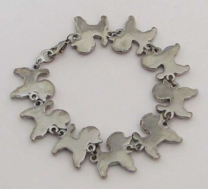 Vintage Stainless Steel and Black Enamel French Poodle Bracelet