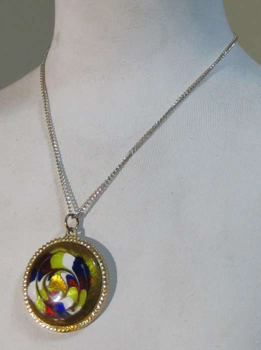 Vintage Studio Art Glass Swirl Pendant with Gold-Tone Chain