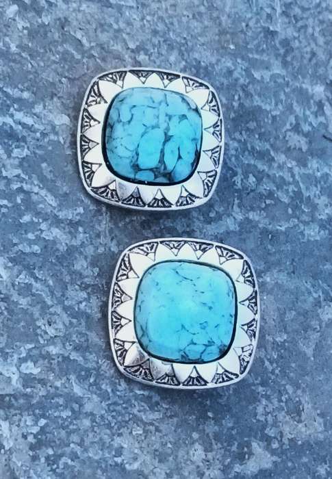 Vintage Silver-Tone & Faux Turquoise Clip-On Earrings