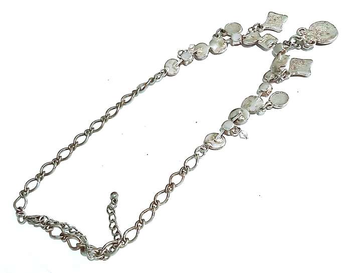 Vintage Silver-Tone & Pink Festoon Necklace | Faceted Glass & Glitter Enamel | Romantic Costume