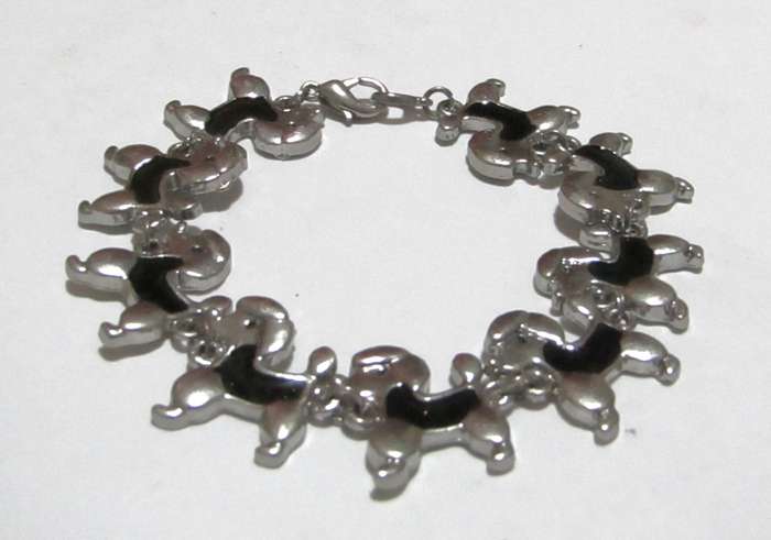 Vintage Stainless Steel and Black Enamel French Poodle Bracelet