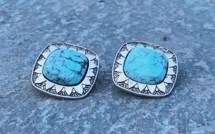 Vintage Silver-Tone & Faux Turquoise Clip-On Earrings