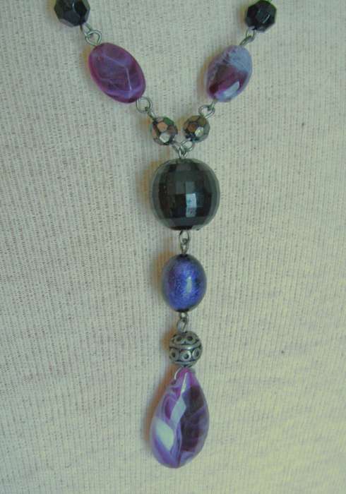 Vintage Simulated Amethyst & Silver Tone Filigree Bead Necklace