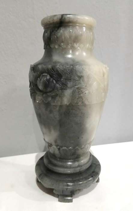 Vintage Hand-Carved Chinese Nephrite Jade Vase with Crane & Floral Motifs | Estate Collection | 18cm