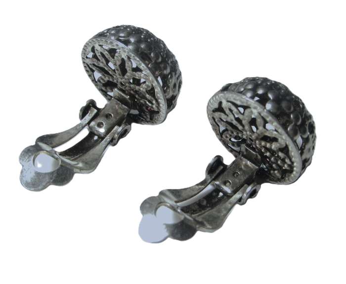 Vintage Silver Tone Filigree Clip-On Earrings