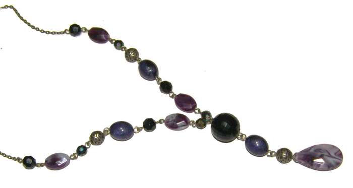 Vintage Simulated Amethyst & Silver Tone Filigree Bead Necklace