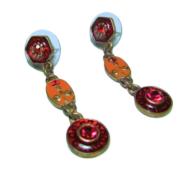 Vintage Brass Necklace & Earrings Set | Ruby Red Crystal & Enamel Detail | Bold Elegant Style
