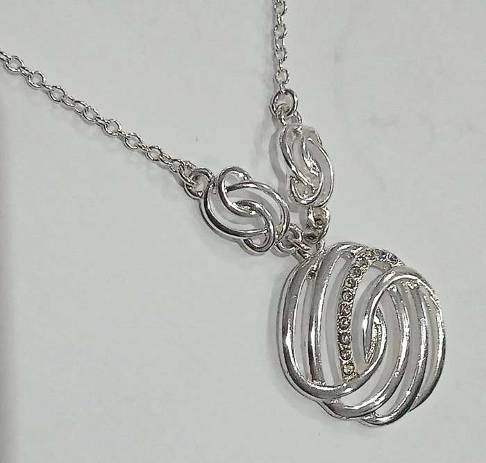 Vintage Signed AVON Art Nouveau Style Silvertone & Crystal Pendant Necklace
