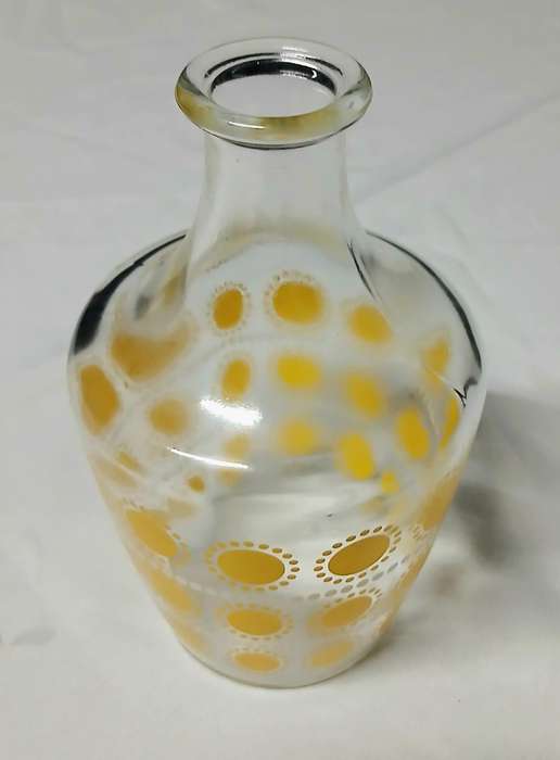 Vintage Retro French Glass Carafe | 1970s Yellow Sunburst Design with Stopper | Pop Art Barware