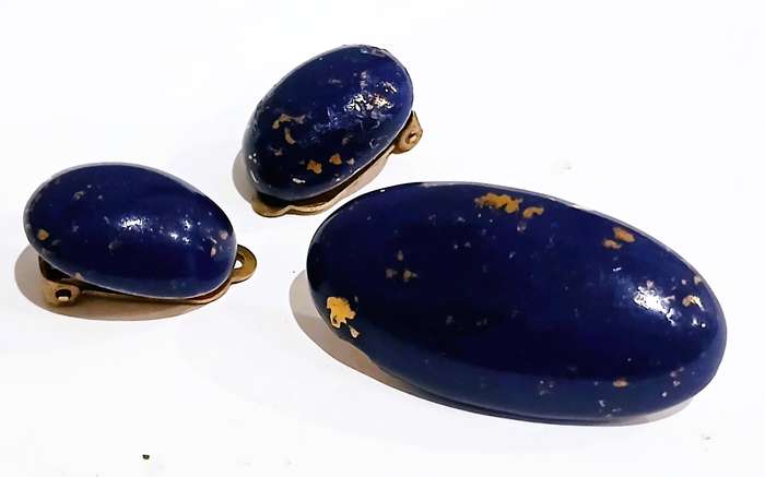 Elegant Midnight Blue Ceramic & Gold Speckle Vintage Jewellery Set