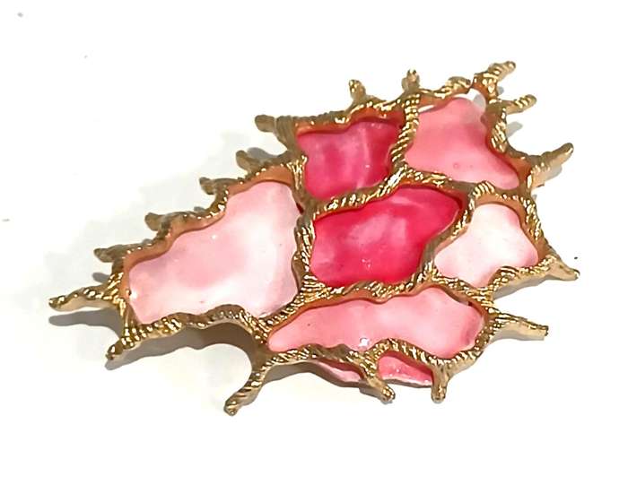 Vintage Gold Tone and Enamel Coral Brooch Pin by Coro