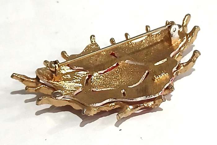 Vintage Gold Tone and Enamel Coral Brooch Pin by Coro