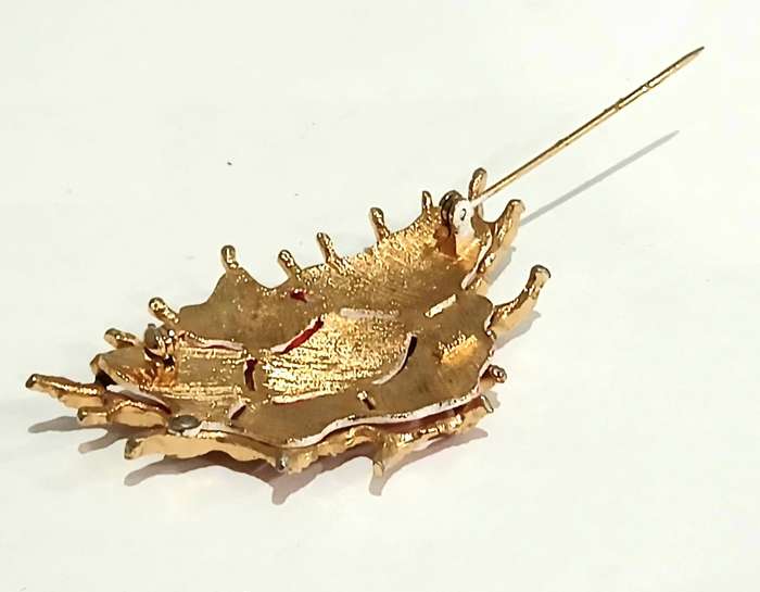 Vintage Gold Tone and Enamel Coral Brooch Pin by Coro