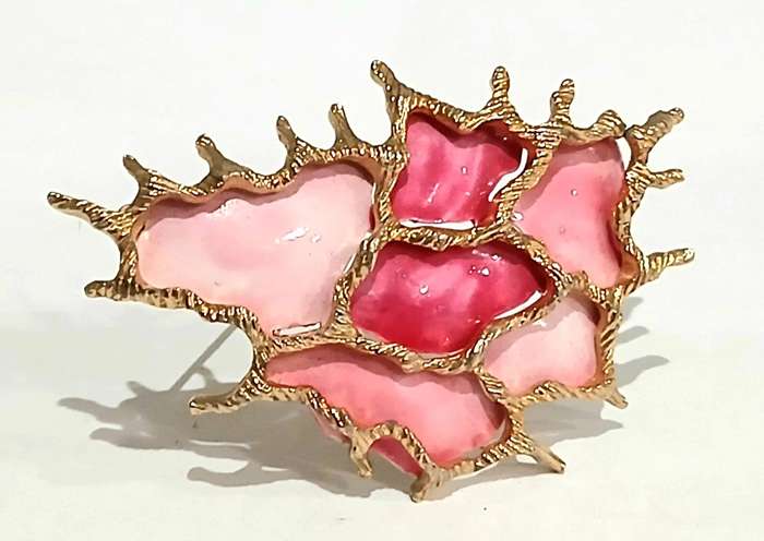 Vintage Gold Tone and Enamel Coral Brooch Pin by Coro