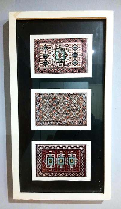 Vintage Miniature Woven Carpet Design Samples - Framed Decorative Art