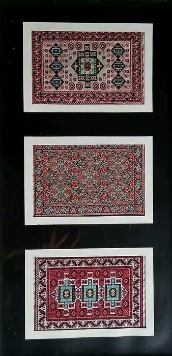 Vintage Miniature Woven Carpet Design Samples - Framed Decorative Art