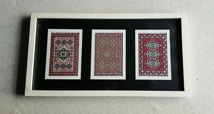 Vintage Miniature Woven Carpet Design Samples - Framed Decorative Art