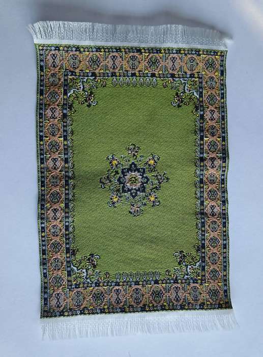 Doll's House Miniature Carpet - Vintage Woven Rug - Green Oriental Design
