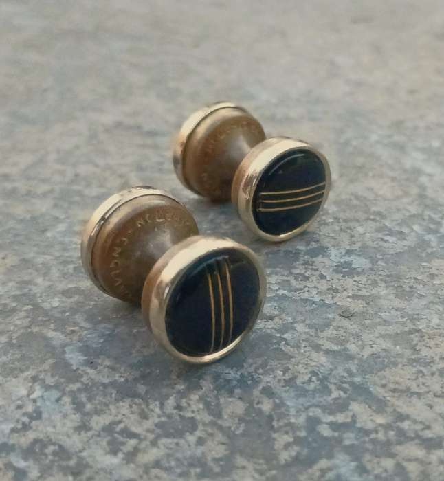 Rare Vintage 1930s Art Deco Stratton Gold-Tone Retractable Cufflinks with Simulated Onyx