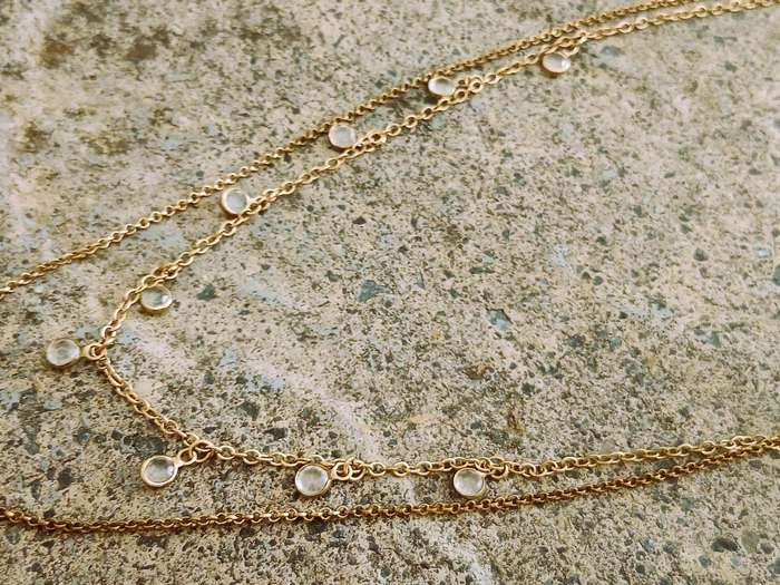 Vintage Gold-Tone Layered Necklace | Moon Pendant & Glass Charms | Celestial Jewellery