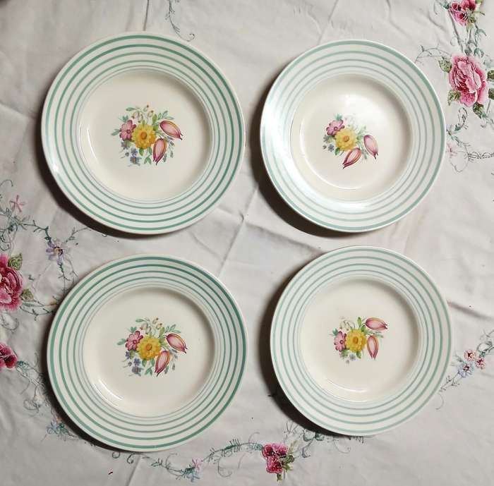 Collectable Susie Cooper 'Coffee Time' Vintage Side Plates - Floral & Green Stripe