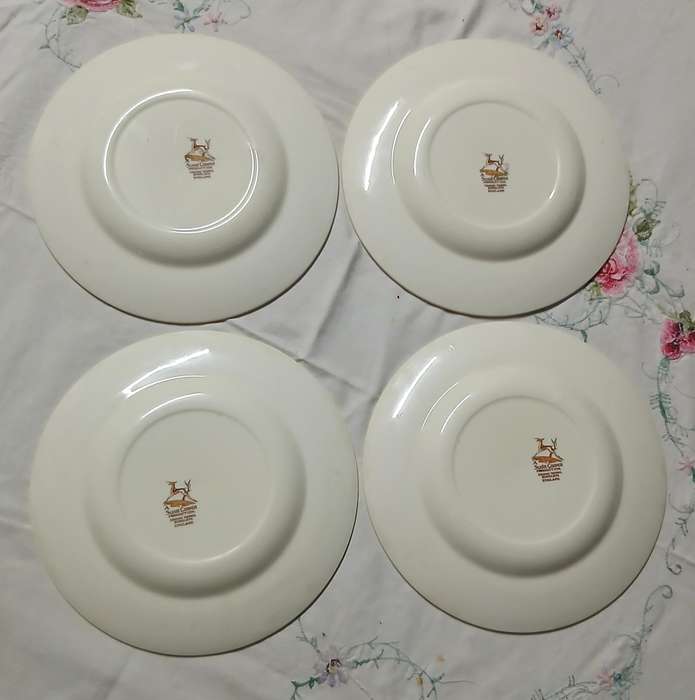 Collectable Susie Cooper 'Coffee Time' Vintage Side Plates - Floral & Green Stripe