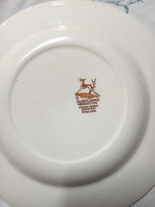 Collectable Susie Cooper 'Coffee Time' Vintage Side Plates - Floral & Green Stripe