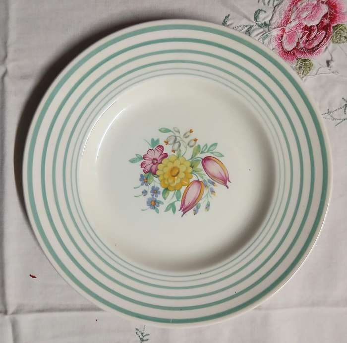 Collectable Susie Cooper 'Coffee Time' Vintage Side Plates - Floral & Green Stripe