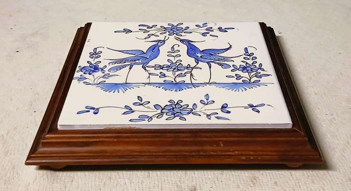 Charming Vintage French Faience Tile Pot Stand from the 1940s