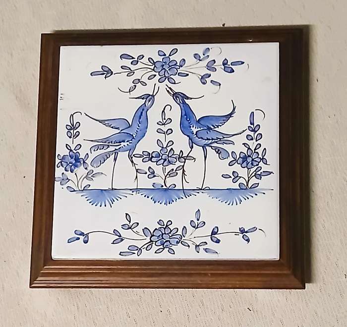 Charming Vintage French Faience Tile Pot Stand from the 1940s