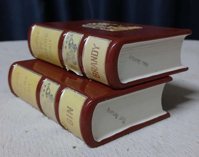 Vintage West German Book-Shaped Novelty Decanters - Gin & Brandy Pair
