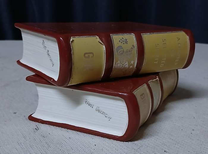Vintage West German Book-Shaped Novelty Decanters - Gin & Brandy Pair