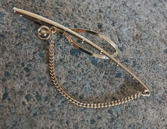 Vintage Gold-Tone Stratton Imitation Fishing Rod Tie Clip - Made in England