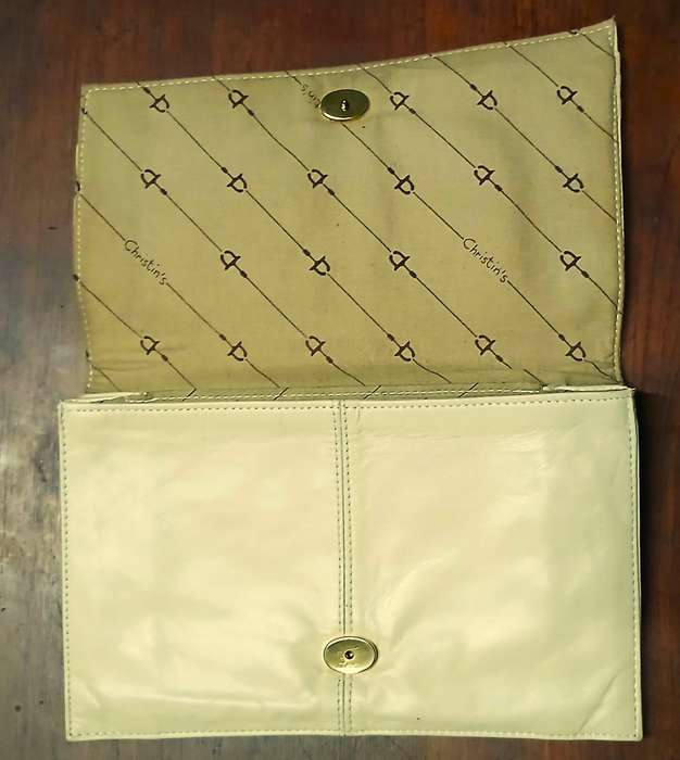 Vintage 1970s Christin Genuine Leather Clutch Bag - Cream Coloured & South African Crafted